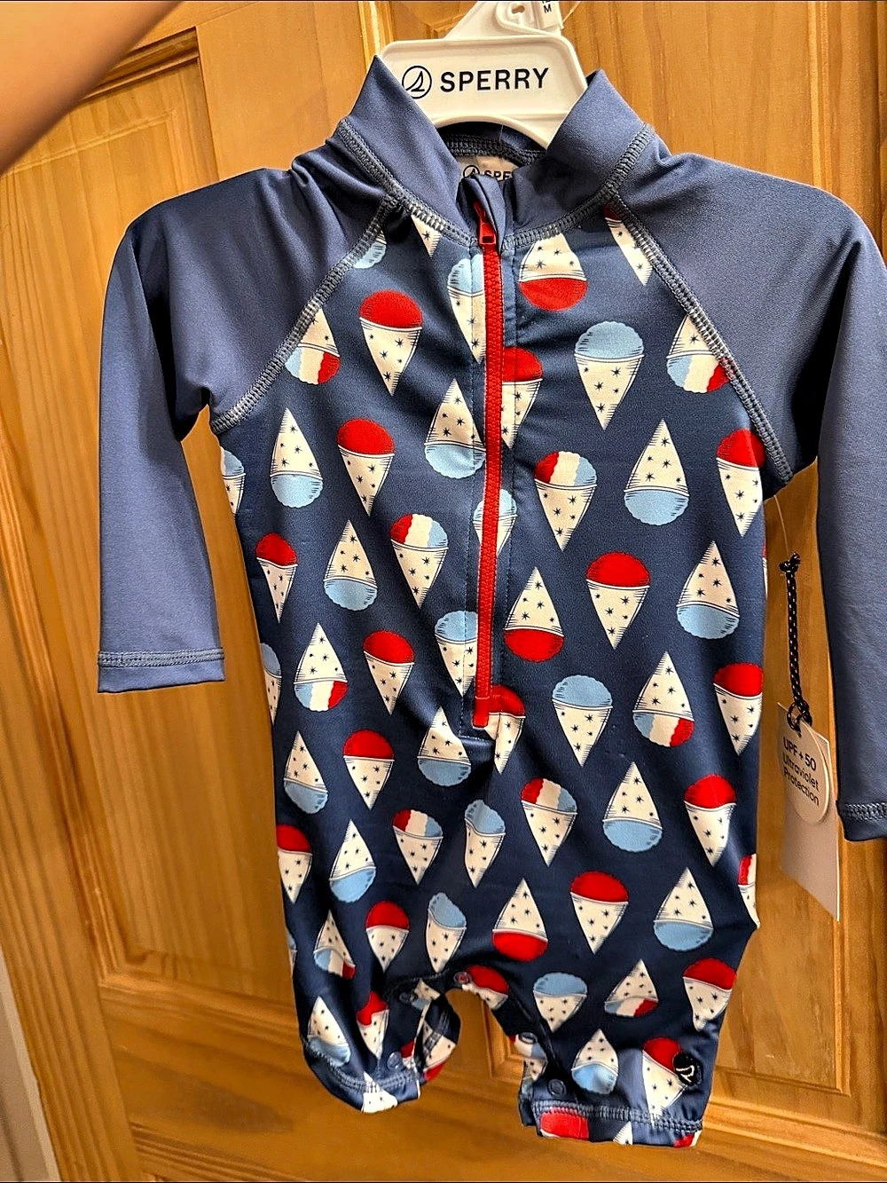 Sperry Infant Boys Shaved Ice Print Long Sleeve Zip Rash Guard One-Piece
